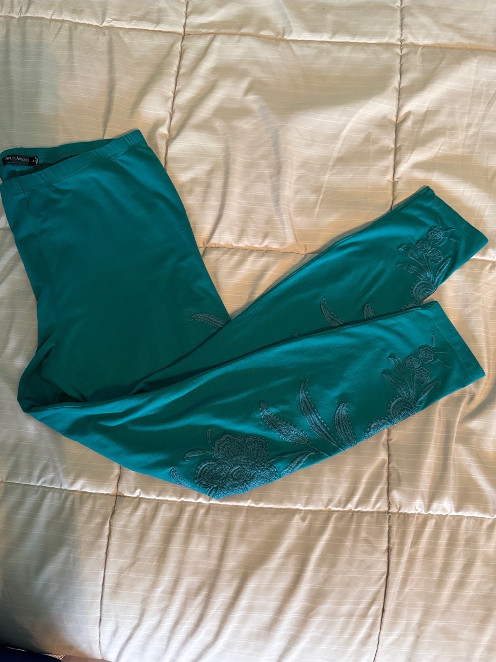 Johnny Was Teal Embroidered Leggings - Cotton, stretch. Sz M